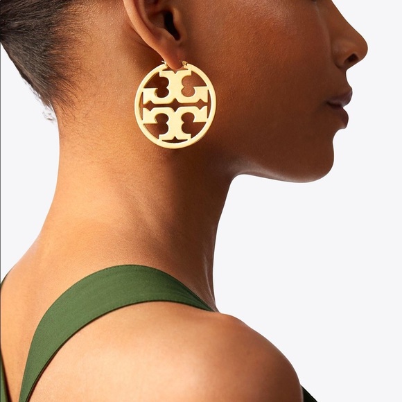 Tory Burch Authentic Miller Matte Gold Hoop Earrings - Picture 11 of 11